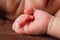 Close up of a tiny hand of a two weeks old newborn baby girl