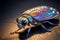 A close up of a tiny metallic iridescent insect, animals, insects