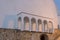 Close up to colonial colombian guatavita town architecture arc structure at blue hour evening