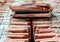 Close up to many pile of roof tiles traditional clay stack for a Buddhist Temple restoration in vintage style