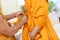 Close-up to Newly ordained Buddhist monk