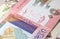 Close up to pounds of the Republic of Sudan. Paper banknotes of the African sudanese country. Detailed capture of the front