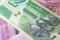 Close up to two Dollars of the Republic of Zimbabwe. Paper banknotes of the African country. Detailed capture of the front art