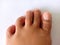 Close up the toes back image on white background