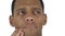 Close up of toothache, afro-american man with pain white background