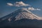 Close up top of Fuji mountain with snow cover on the top with could, fujisan