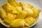 Close-up top view dish of deep fried pillows of rice noodle Pho chien gion