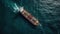 Close up top view image cargo ship sailing