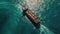 Close up top view image cargo ship sailing