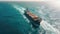 Close up top view image cargo ship sailing