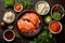 Close-up top view of ingredients Sashimi SET, Salmon, Tuna, Japanese food. AI Generated