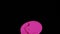 Close up top view of an oval shaped bright pink stain isolated on black background. Stock footage. Small liquid paint