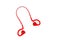 Close up and top view red bluetooth earphone