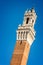 Close up of Torre del Mangia Mangia tower in Siena, Tuscany Italy