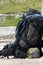 Close up of touristic backpack, sport adventure equipment