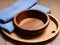 close up towel and wooden bowl , Ai generated