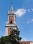 Close-up of the tower of the Museum of the Americas (Museo de AmÃ©rica), Madrid, Spain.