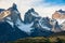Close-up of towering peaks - iconic Cuernos del Paine, Chile.