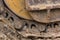 Close up track wheel of excavator