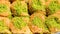 Close up of traditional Cyprus food, Sweet pistachio Baklava.