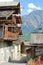 Close-up on traditional houses with traditional wooden balconies in Saint Veran village