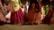 Close up of traditional indian dresses of indian women moving in slow motion while dancing Garba during the Hindu Navratri
