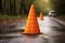 Close-up of traffic cones on road