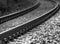 Close up of train rails in a curve,