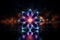 Close-up of a transparent crystal flower on a dark sparkling background.