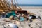 close-up of trash, showing the wide variety of items found on a beach