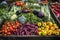 close-up of tray of freshly picked vegetables