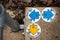 Close-up of a trio of footpath and bridlepath direction signs.