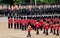 Close up of Trooping the Colour ceremony at Horse Guards Parade, Westminster, London UK, with Household Division soldiers.