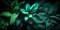 Close-up tropical, dark green leaves background. Lush, fantasy-like vegetation, AI generated