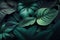 Close-up tropical, dark green leaves background. Lush, fantasy-like vegetation, AI generated