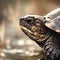 A close up of a turtle with its head facing the camera, AI