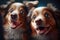 close-up of two cute dogs' faces, with their eyes shining and tongues hanging out