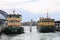 Close-up of two ferries docked at Sydney harbour