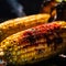 A close up of two grilled corn on the cob. AI generative image