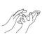 Close-up two hands using mobile phone vector illustration sketch doodle hand drawn with black lines isolated on white background