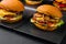 Close up of two homemade hamburgers