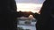 Close up of two lovers joining hands. Couple in love holding hands over the city sunset and look each other. Happiness