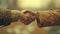 Close-up of two people shaking hands in warm tones, symbolizing agreement and welcoming. handshake represents friendship