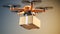 CLOSE UP: UAV drone delivery delivering big brown post package into urban city