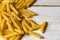 Close up of uncooked penne pasta