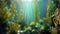 Close up underwater scene sea bottom or aquarium