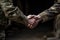 close up Unrecognised soldiers shake hand together Generative AI