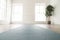 Close up unrolled yoga mat on floor in empty room