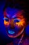 Close up uv portrait glowing in a dark