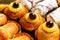 Close-up of variety of Italian Pastries. Zeppole di San Giuseppe with cherries